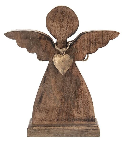 Dřevěný anděl MANGO s kovovým srdcem, 30,5 cm