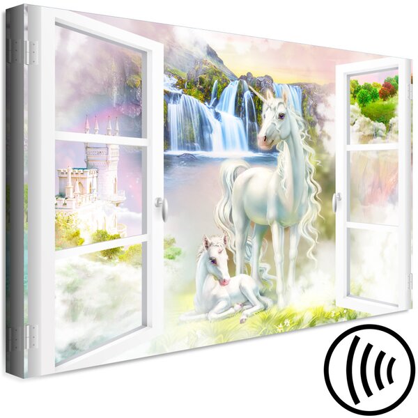 Obraz Jednorožci za oknem - fantastický barevný svět představivosti
