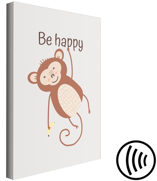 Obraz Buď šťastný (1-dílný) - veselá opička a motivační heslo pro děti
