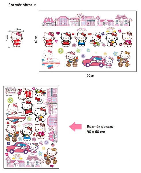 Živá Zeď Samolepka Hello Kitty s domečky