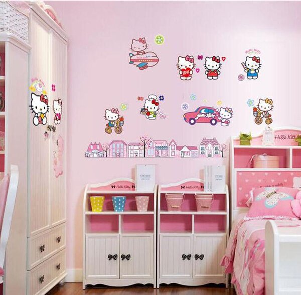 Živá Zeď Samolepka Hello Kitty s domečky
