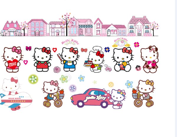 Živá Zeď Samolepka Hello Kitty s domečky