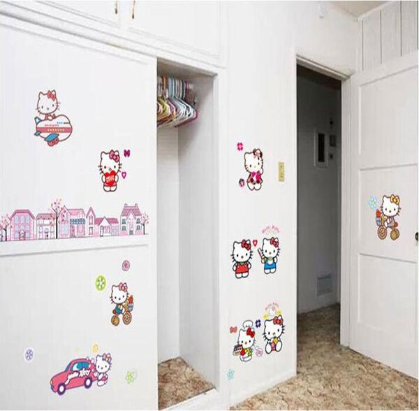 Živá Zeď Samolepka Hello Kitty s domečky