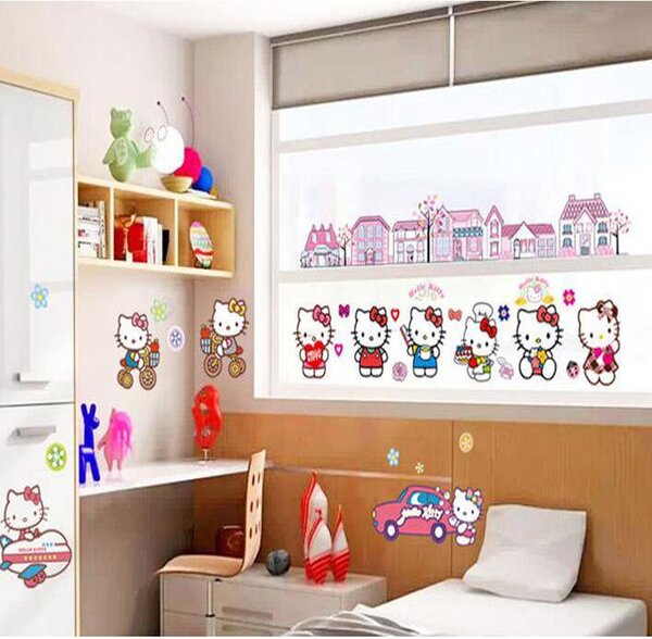 Živá Zeď Samolepka Hello Kitty s domečky