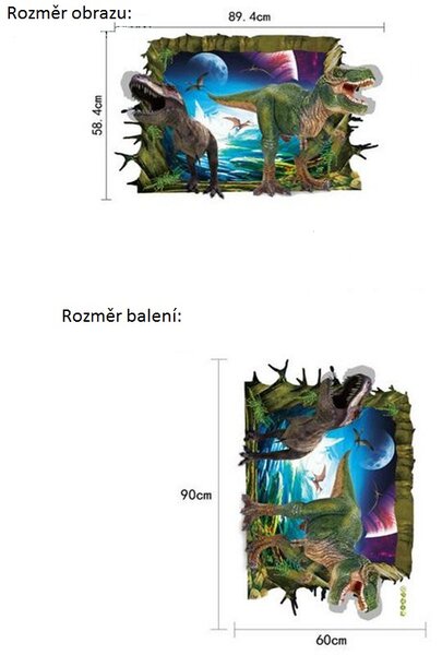 Živá Zeď Samolepka 3D Dinosauři útočí