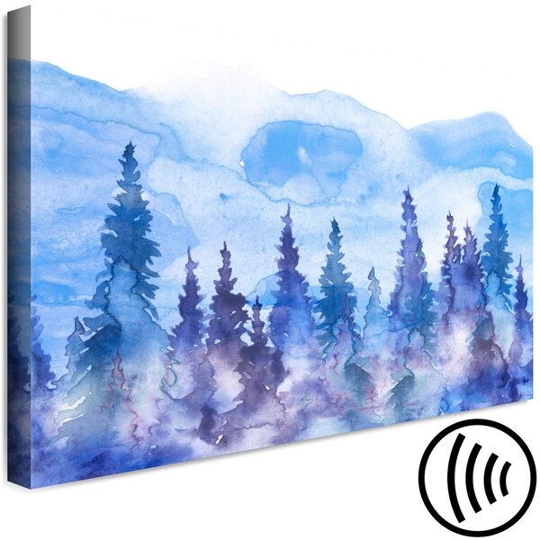 Obraz Akvarelová krajina - vánoční stromky na pozadí horských vrcholků