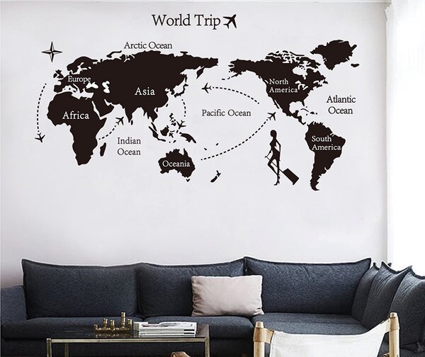 Živá Zeď Samolepka Mapa Cesta kolem světa