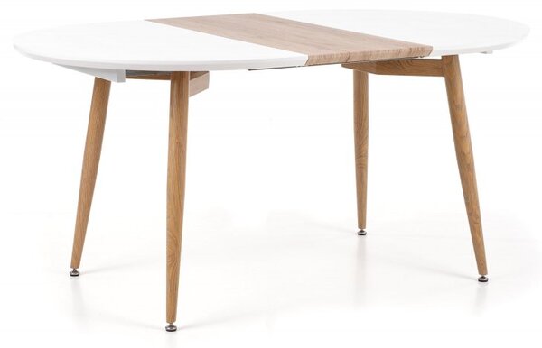 Jídelní kulatý rozkládací stůl EDWARD – 120x100x75 (+80), dub sonoma, bílá