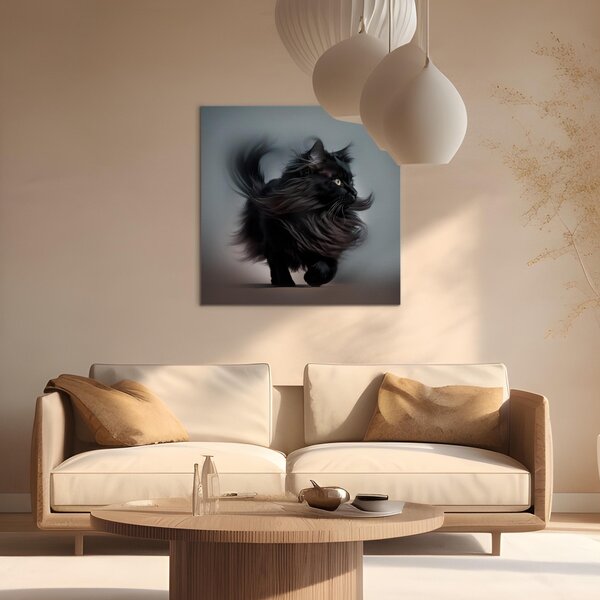Obraz AI mainská mývalí kočka - černá srst, venčící se mazlíček - čtvercový