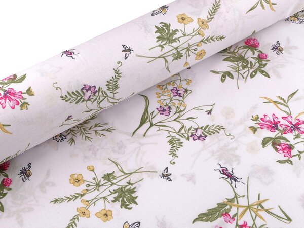 Bavlněná látka / plátno polní květy METRÁŽ - bílá