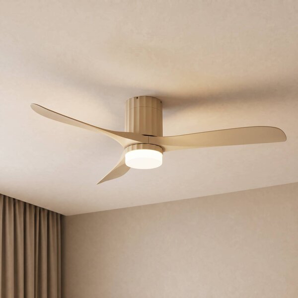 Lucande Stropní ventilátor LED Novri, béžový, Ø 132 cm,, Krémová / jantar, Obývací pokoj / jídelna, Moderní