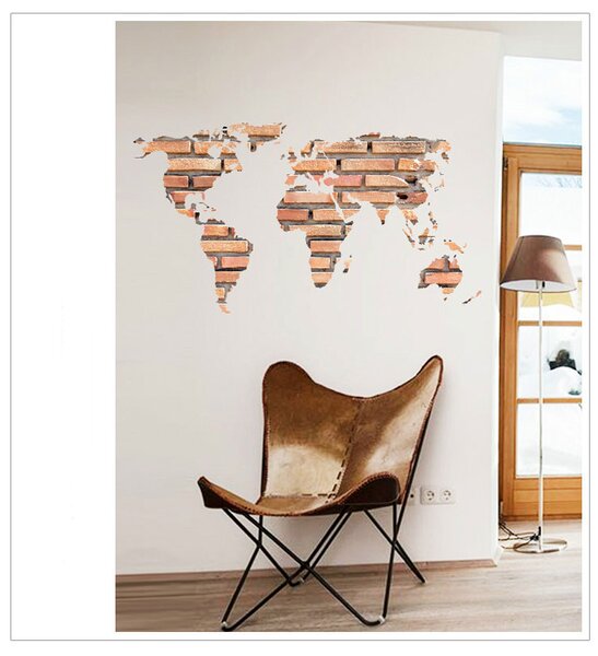 Živá Zeď Samolepka Mapa světa z cihel