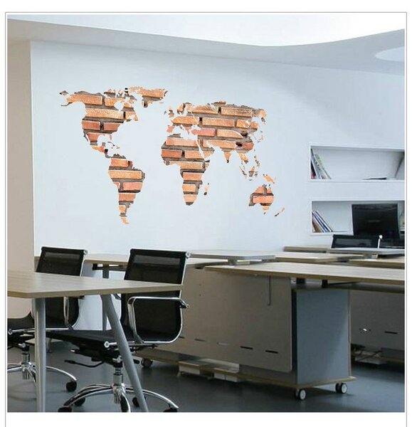 Živá Zeď Samolepka Mapa světa z cihel