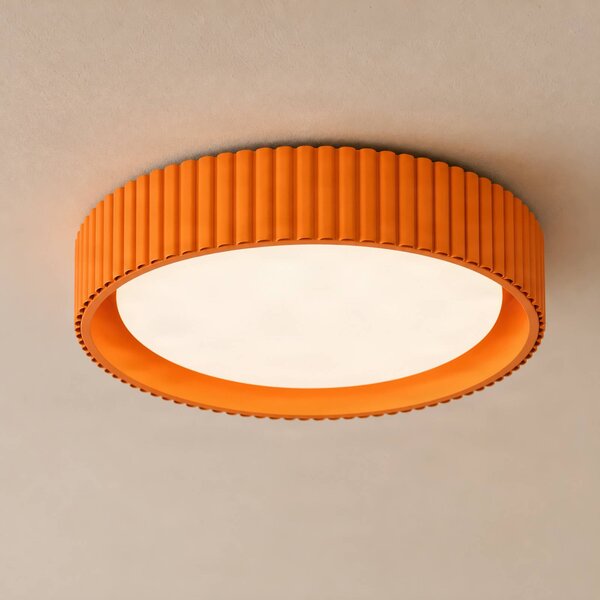 Lindby LED stropní svítidlo Colbie, oranžové s žebrováním, Ø 46 cm, stmívatelné., stmívatelný, Žlutá / oranžová, Obývací pokoj / jídelna, Young lifestyle