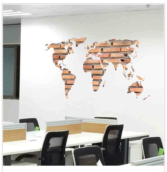 Živá Zeď Samolepka Mapa světa z cihel