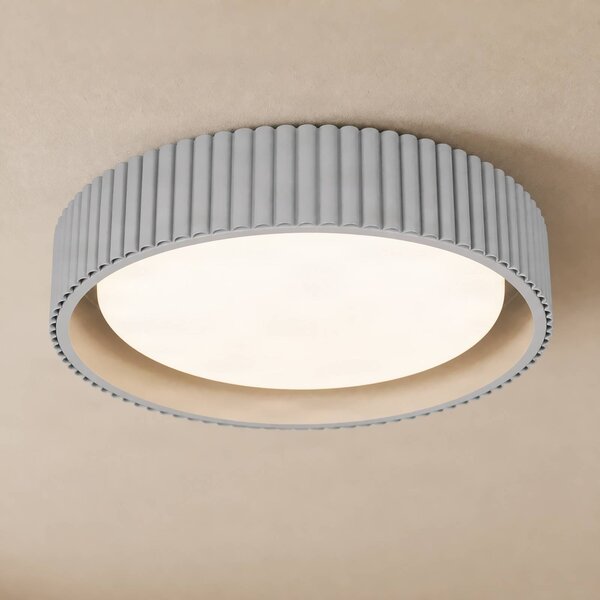 Lindby LED stropní svítidlo Colbie, šedé žebrované, Ø 46 cm, stmívatelné., stmívatelný, Hliník / šedá / zinek, Obývací pokoj / jídelna, Young lifestyle