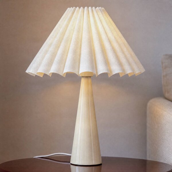 Lindby Stolní lampa Lotte, béžová, 50 cm, kov, textil, E27, Bílá / opál, Obývací pokoj / jídelna, Textil / tkanina / hedvábí, Moderní