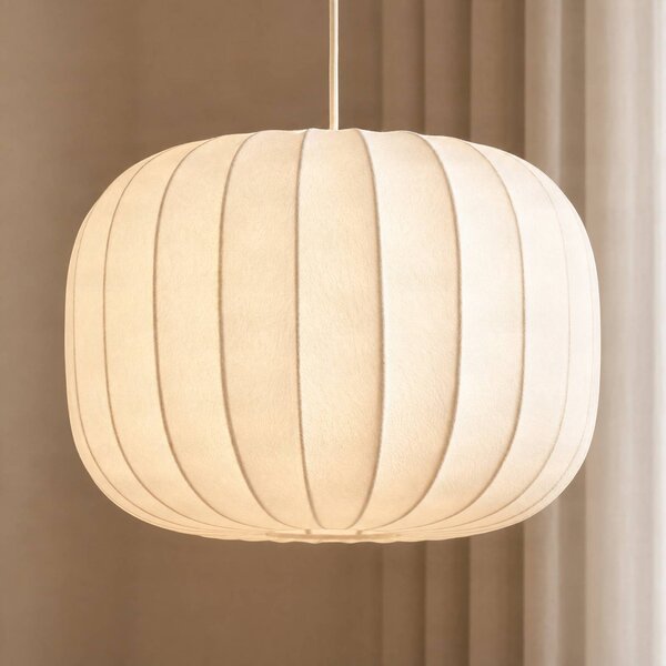 Lucande Závěsné světlo Bridget, 1 žárovka, Ø 40 cm, bílé, textil, stmívatelný, Bílá / opál, Obývací pokoj / jídelna, Textil / tkanina / hedvábí, Skandinávský