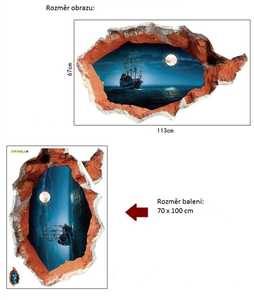 Živá Zeď Samolepka Plující loď při úplňku