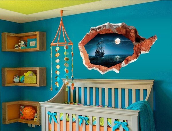 Živá Zeď Samolepka Plující loď při úplňku