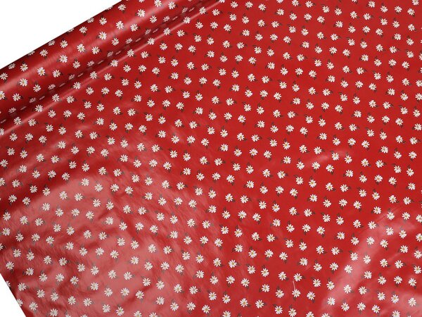 Ubrusovina PVC s textilním podkladem - 55 červená květy