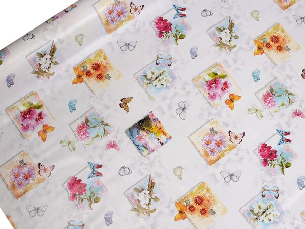 Ubrusovina PVC s textilním podkladem - 53 bílá motýl