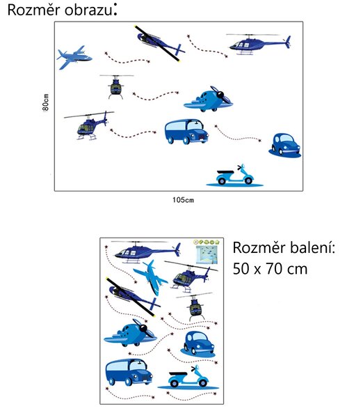 Živá Zeď Samolepka Modré dopravní prostředky