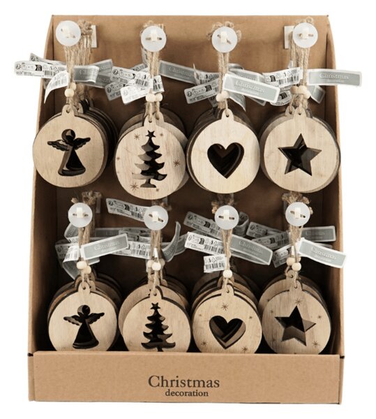 Vánoční ozdoba RUSTIC JOY dřevěná 7,5 cm - různé vzory