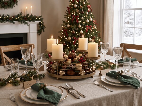 Kovový adventní svícen GOLDEN ADVENT 32 cm, zlatý