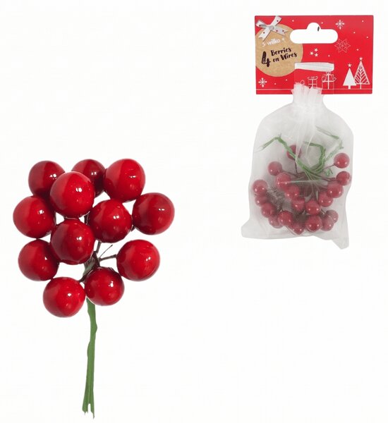 Vánoční dekorace na drátku BERRIES 9 cm, červená