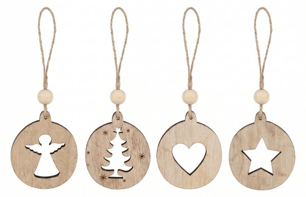Vánoční ozdoba RUSTIC JOY dřevěná 7,5 cm - různé vzory