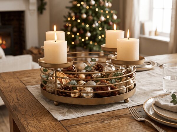 Kovový adventní svícen GOLDEN ADVENT 32 cm, zlatý