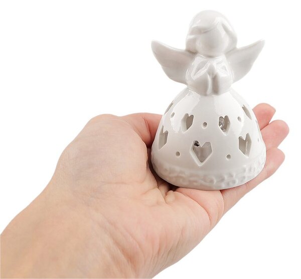 Porcelánový anděl svítící - 1 bílá vločka