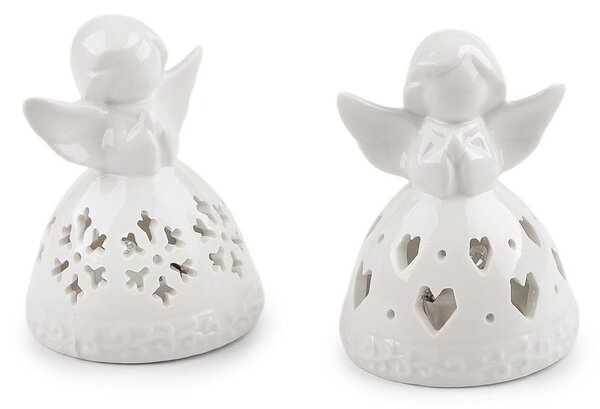 Porcelánový anděl svítící - 1 bílá vločka