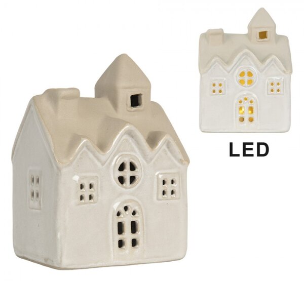 Béžový keramický domeček s LED světýlkem Boekend V – 9x6x12 cm