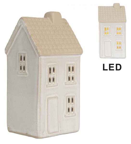 Béžový keramický domeček s LED světýlkem Boekend VI – 6x5x11 cm