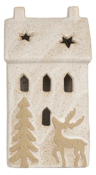Béžový keramický domeček s jelenem a LED světýlkem Boekend III L – 10x9x18 cm