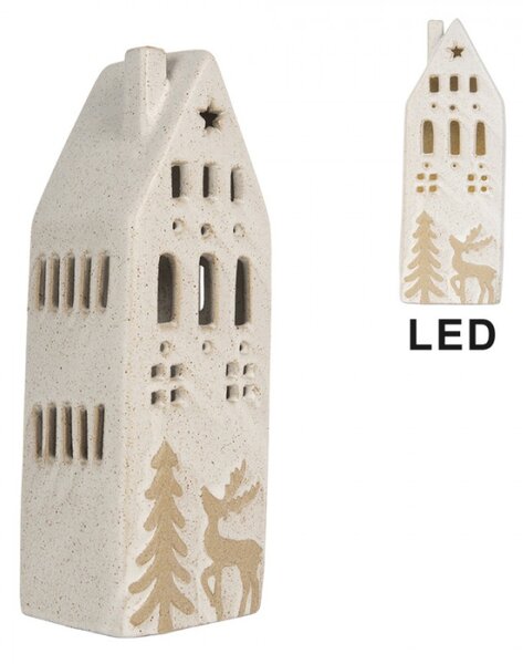Béžový keramický domeček s jelenem a LED světýlkem Boekend II L – 9x7x24 cm