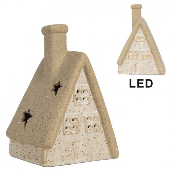 Béžový keramický domeček s LED světýlkem Boekend I M – 15x10x21 cm