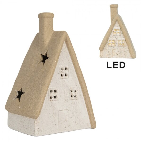 Béžový keramický domeček s LED světýlkem Boekend I S – 9x7x13 cm