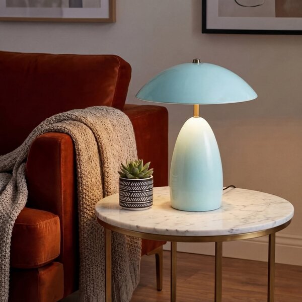 Stolní lampa Elstead, Poppy, stmívatelné, Modrá, Obývací pokoj, Hliník, Vintage