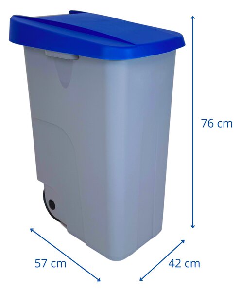 Denox odpadkový koš RECICLO na tříděný odpad 85 L, modré víko, plastový s kolečky