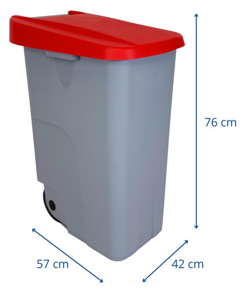 Denox odpadkový koš RECICLO na tříděný odpad 85 L, červené víko, plastový s kolečky