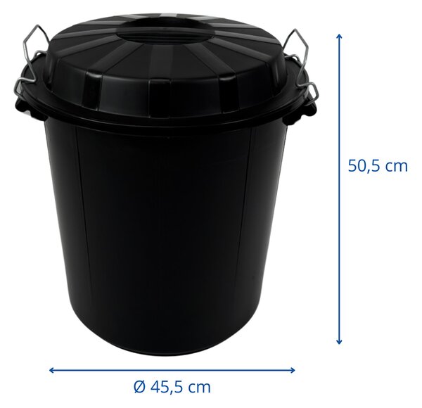 Denox nádoba na odpad s víkem INDUSTRIAL, 50 L, bezpečnostní uzavírání, černý, pevný plast