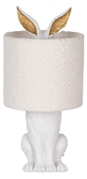 Bílo-zlatá stolní lampa králík s bílým režným stínidlem Konijn – 20x43 cm