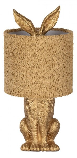 Zlatá stolní lampa králík s bežovým režným stínidlem Konijn – 20x43 cm
