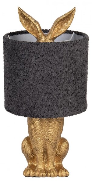 Zlatá stolní lampa králík s režným antracitovým stínidlem Konijn – 20x43 cm