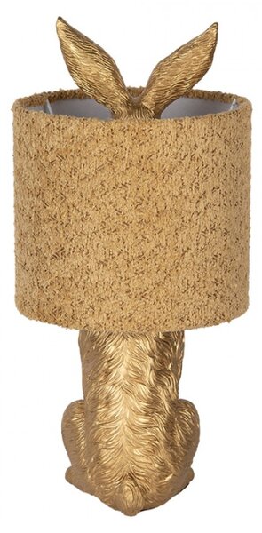 Zlatá stolní lampa králík s bežovým režným stínidlem Konijn – 20x43 cm