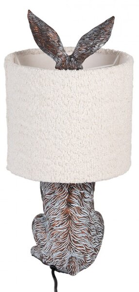 Hnědošedá stolní lampa králík s bílým režným stínidlem Konijn – 20x43 cm