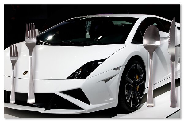 Prostírání SABLIO - Bílé Lamborghini 2 40x30cm